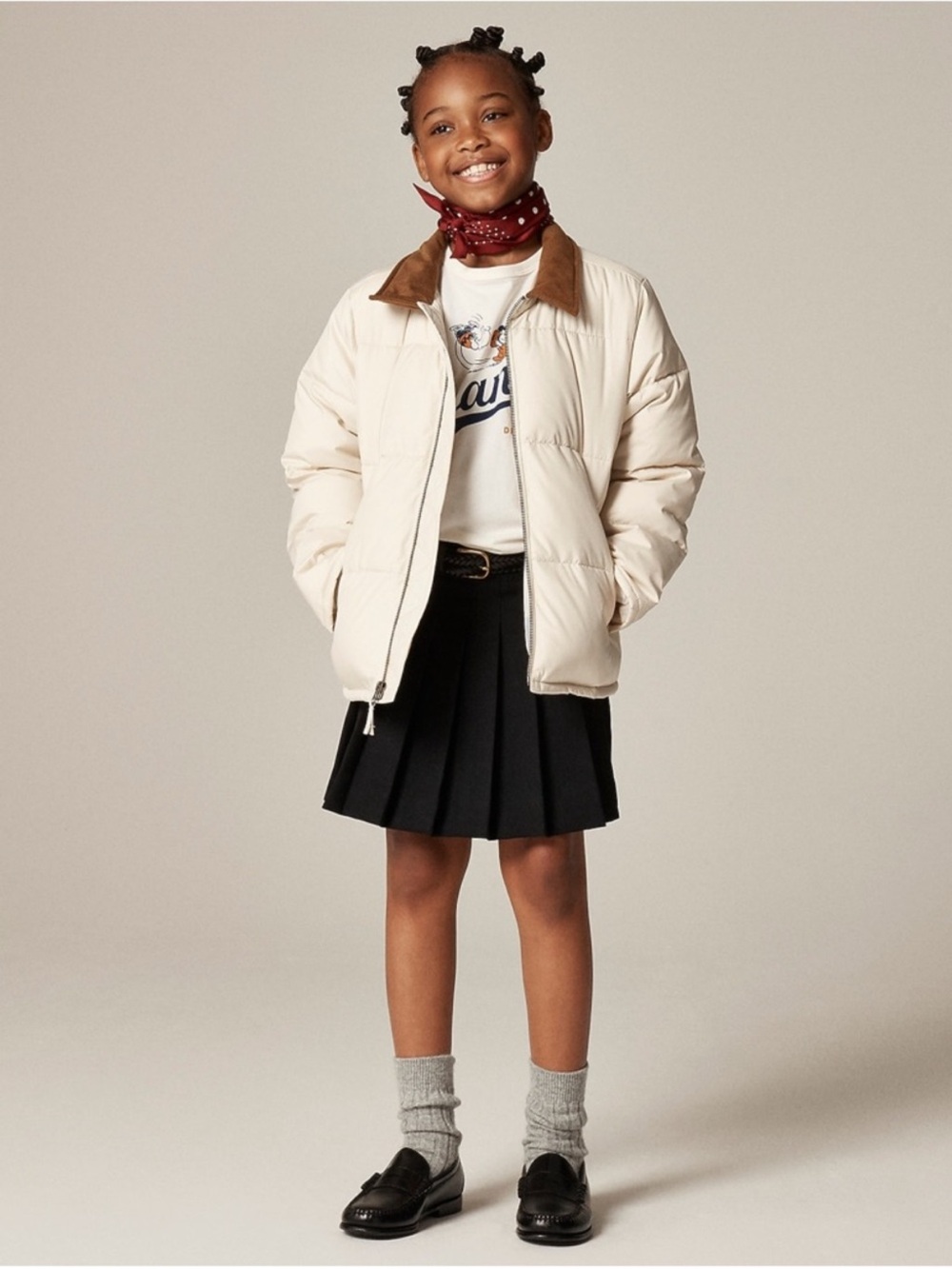 New with tags J.Crew kids Puffer Barn Jacket with Corduroy Collar in Primaloft